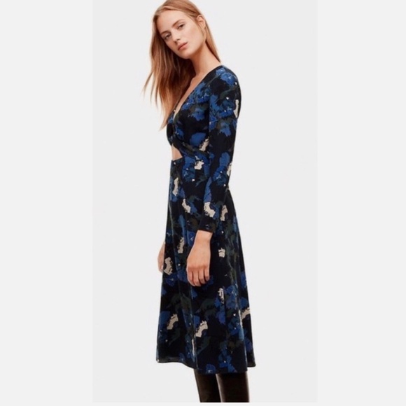 Aritzia Wilfred Aubagne Black Blue Green Cutout Long Sleeve Midi Dress size 4 - Picture 2 of 14